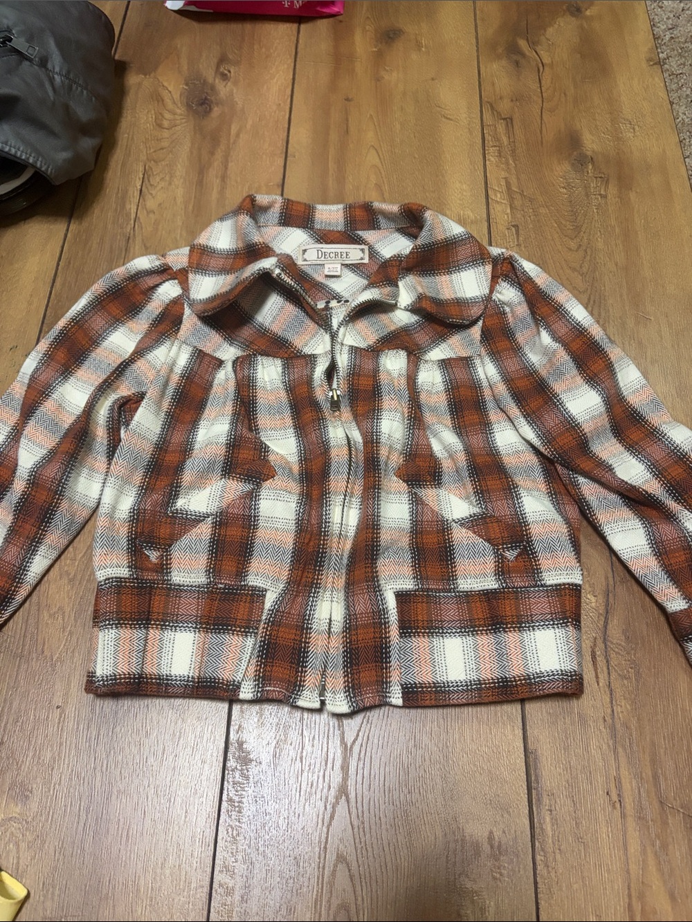 Decree Orange and Cream Plaid Zip Jacket